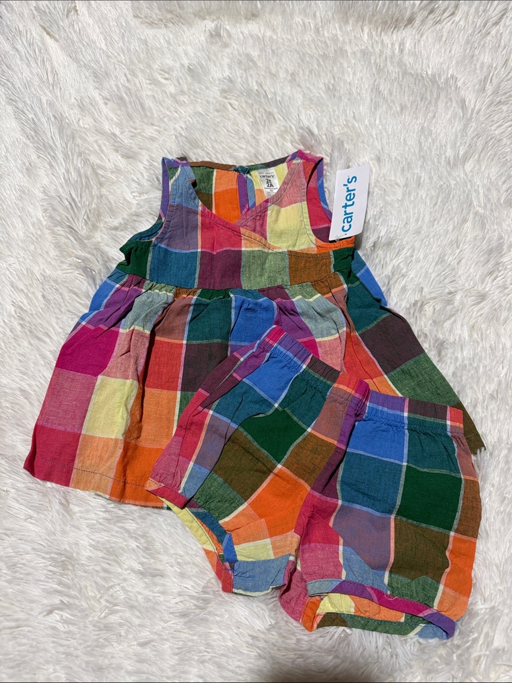 Carter's Bright Multicolor Plaid Dress with Matching Bloomers